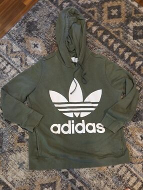 adidas Olive Green Hoodie with White Trefoil Logo